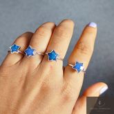 Natural Sapphire Engagement Rings for Women, Promise Ring, Dainty Silver Plated Star Ring, Electroplated Ring, Statement Gift, Gift For Mom